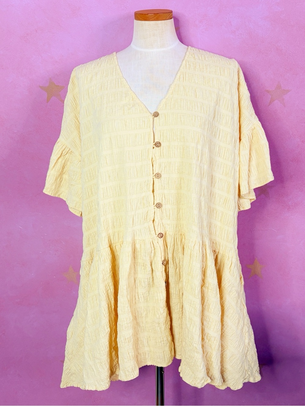 Free People Buttercup Yellow Button-Front Textured Tunic Dress
